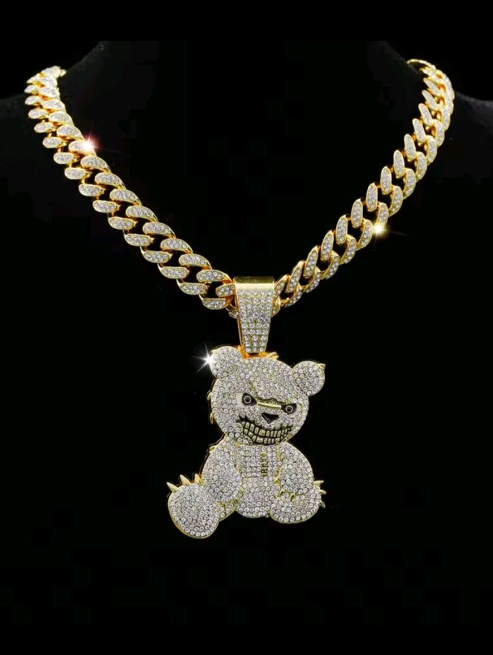 Men/Women Hip Hop Gold Aggressive Bear Iced Out Pendant With 18 "Inch Cuban Neck